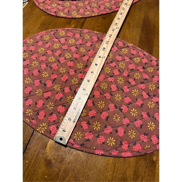 Vintage Set of 4 Oval Cotton Apple Pattern Placemats & Napkins Boho Table Decor - Picture 7 of 9